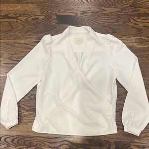 Sezane White Wrap Blouse with Long Sleeves